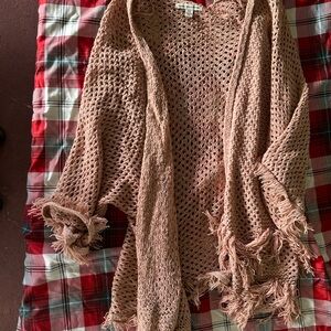 American Eagle Outfitters Fringed Knit Sweater Dusty Pink